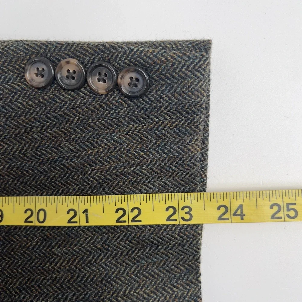 Jos. A. Bank Mens 42S Blazer Olive Green Herringbone 100% Wool Sport Coat